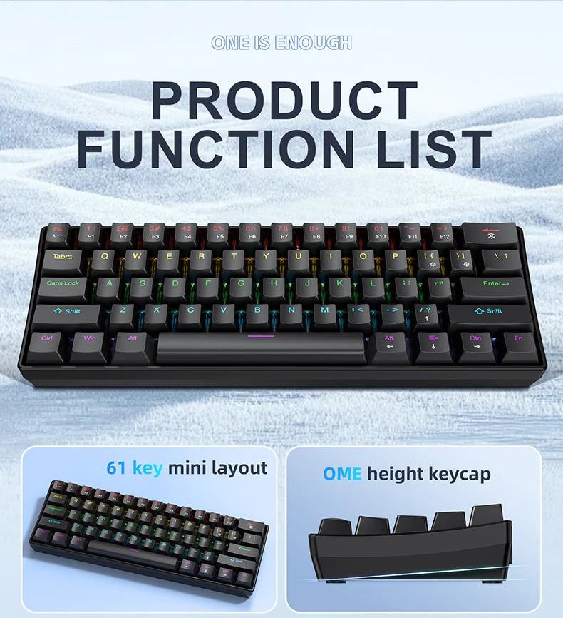 K61 Wired Portable Mechanical Keyboard, Phantom RGB Colorful, Gaming-grade Response, Ergonomic Design, Gaming Office Usable