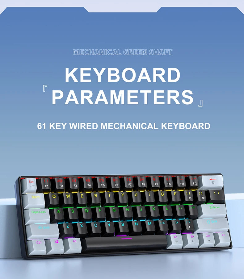 K61 Wired Portable Mechanical Keyboard, Phantom RGB Colorful, Gaming-grade Response, Ergonomic Design, Gaming Office Usable