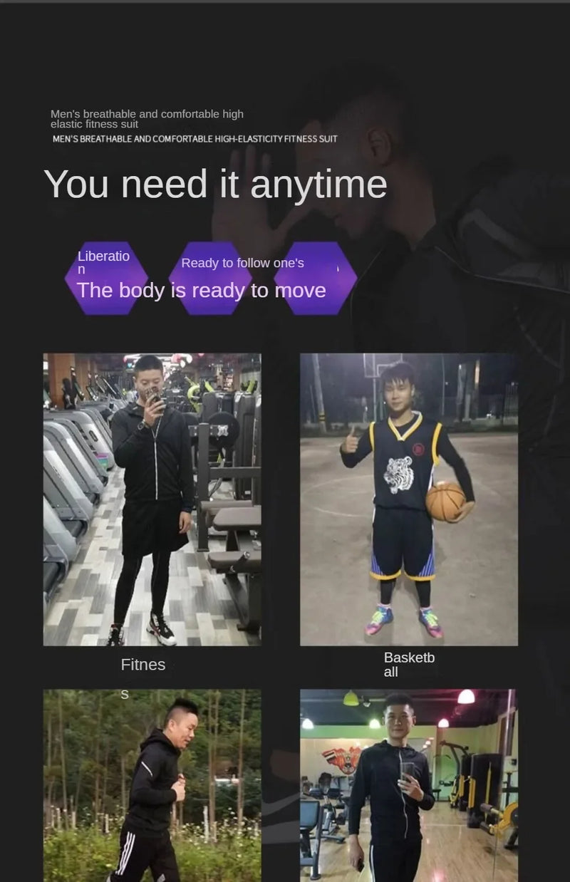 3-7Pcs Men's Ice Fiber Quick-Dry Running Fitness Full Set/Suit Tracksuit For Marathon, Training Cycling，Jogging,Gym， sweatpants