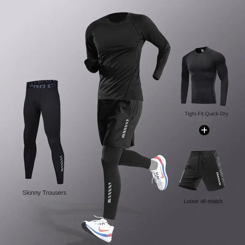 3-7Pcs Men's Ice Fiber Quick-Dry Running Fitness Full Set/Suit Tracksuit For Marathon, Training Cycling，Jogging,Gym， sweatpants