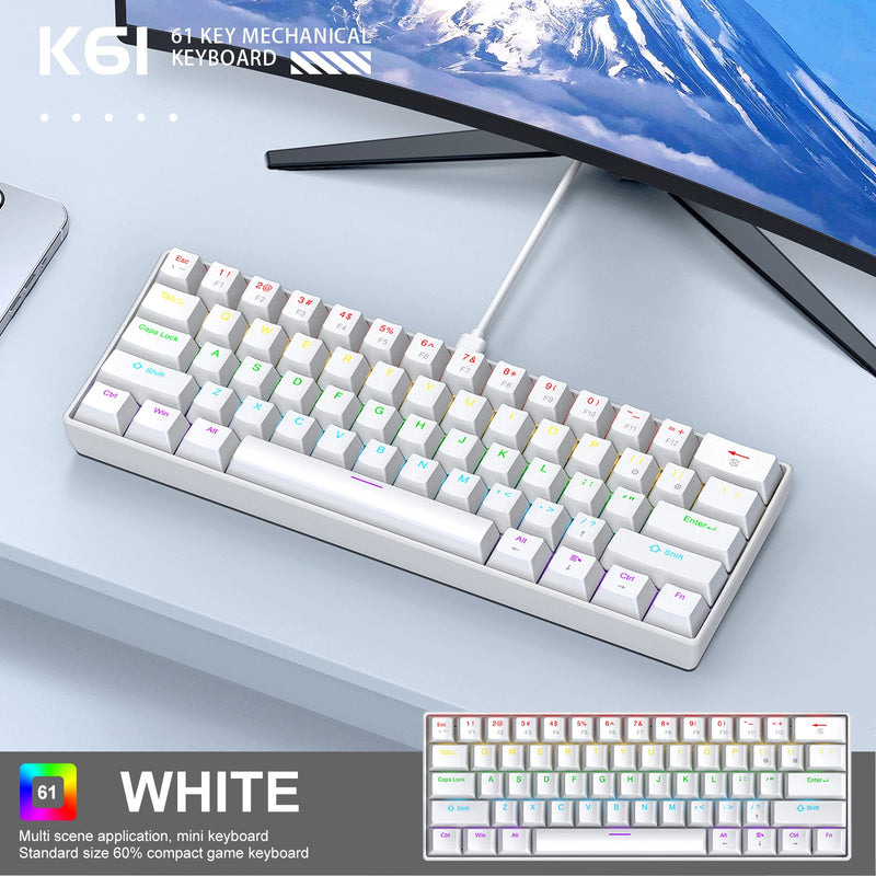 K61 Wired Portable Mechanical Keyboard, Phantom RGB Colorful, Gaming-grade Response, Ergonomic Design, Gaming Office Usable
