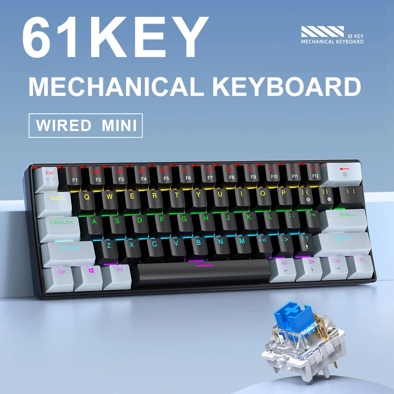 K61 Wired Portable Mechanical Keyboard, Phantom RGB Colorful, Gaming-grade Response, Ergonomic Design, Gaming Office Usable