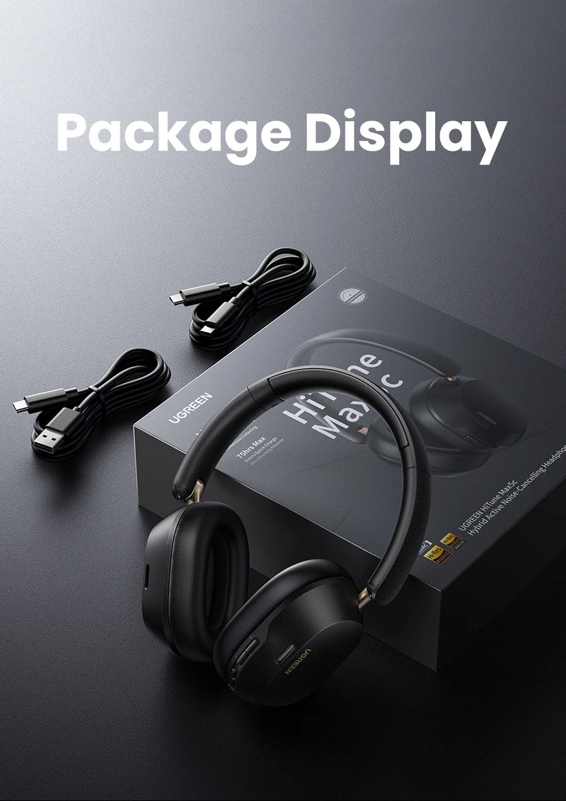 UGREEN Max5c Wireless Bluetooth Headphones ANC 43dB Active Noise Cancellation Hi-Res LDAC 75H Spatial Audio Earphones Headset