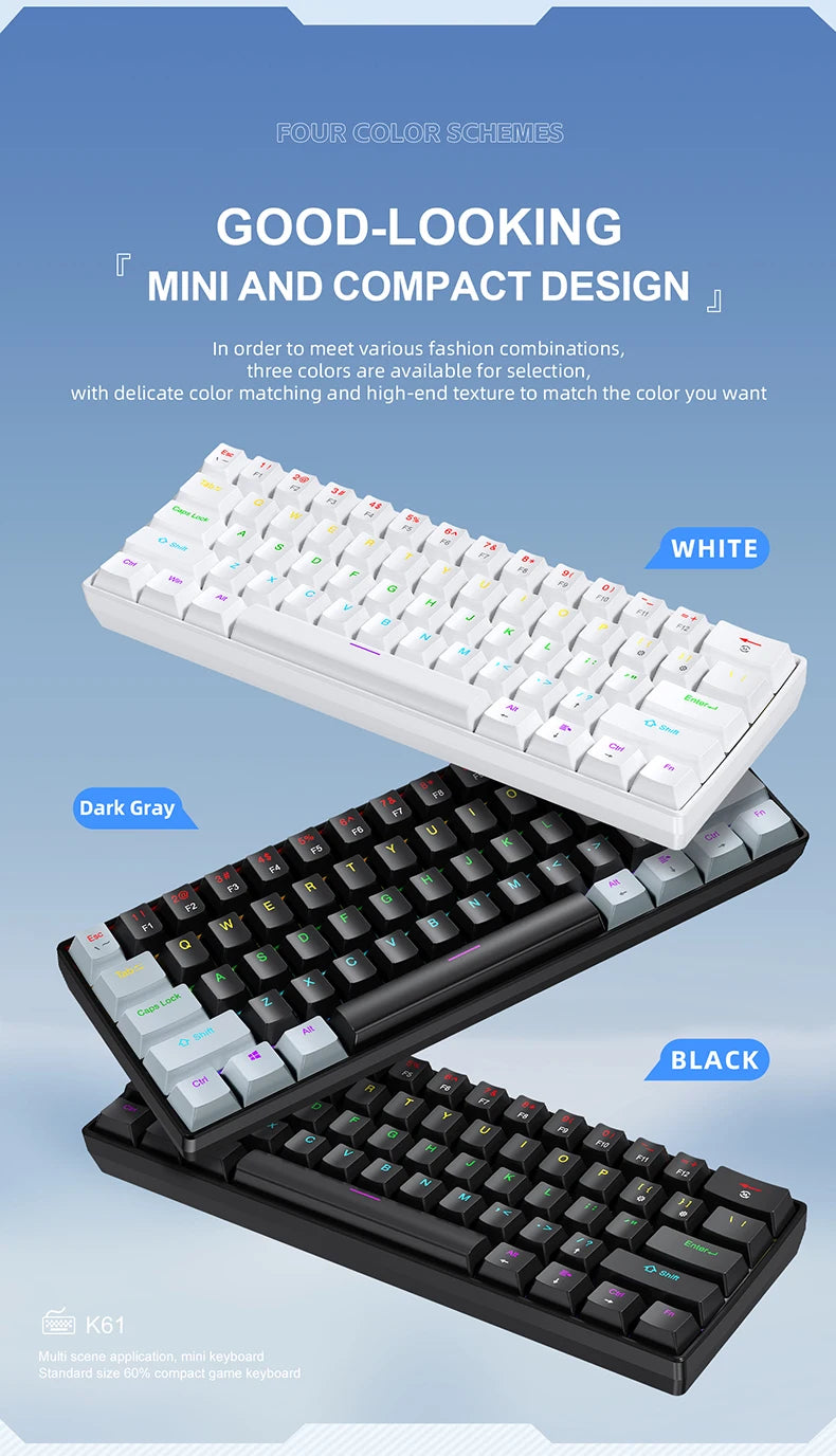 K61 Wired Portable Mechanical Keyboard, Phantom RGB Colorful, Gaming-grade Response, Ergonomic Design, Gaming Office Usable