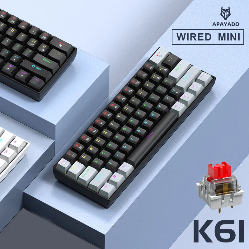 K61 Wired Portable Mechanical Keyboard, Phantom RGB Colorful, Gaming-grade Response, Ergonomic Design, Gaming Office Usable