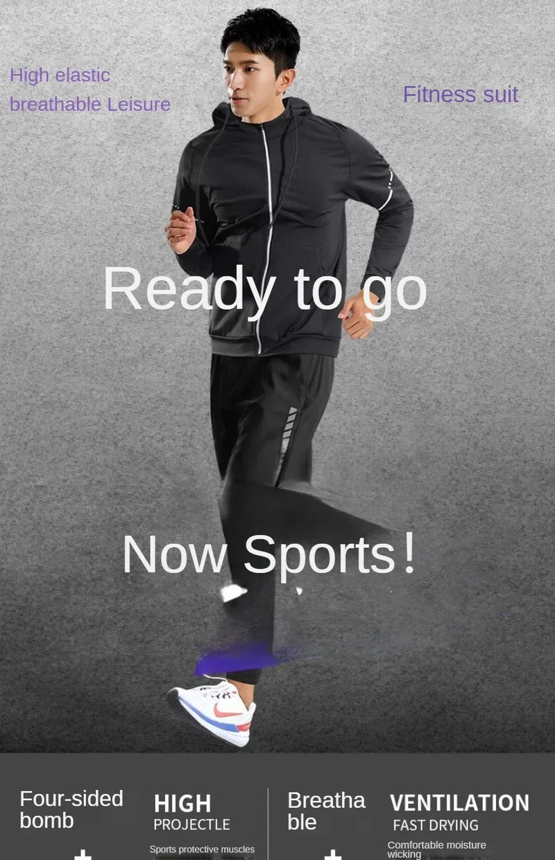 3-7Pcs Men's Ice Fiber Quick-Dry Running Fitness Full Set/Suit Tracksuit For Marathon, Training Cycling，Jogging,Gym， sweatpants